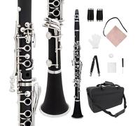 DouscsChart Clarinete bajo profesional avanzado B Flat Clarinete de 17 teclas, kit de limpieza de clarinetes de ébonita chapado en níquel, incluye estuche rígido de nailon ligero y duradero