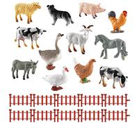 DOUSELLA 12PCS Figuras de Animales de Granja PVC Figuras de Juguete de Animales de Granja Realista Conjunto de Figuras de Animales con Vallas Mini Juguetes Simulación de Animales de Granja para Niños