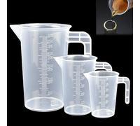 DOUSELLA 3 PCS Juego de Jarras Medidoras de Plástico de 50ml 100ml 250ml con Asa Jarra Medidora Resistente al Calor para Detergente Cocina Laboratorio Escala Fina Apta para Alimentos (Transparente)