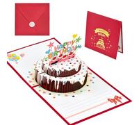 DOUSELLA Tarjeta de Felicitación de Cumpleaños Creativa Tarjeta de Feliz Cumpleaños 3D Postal Cumpleaños Pop Up Tarjeta de Felicitación Emergente 3D con Pegatina y Sobre para Familia Amigo Niño (Rojo)
