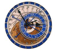 Douup Reloj De Pared Astronómico De Praga De 12 Pulgadas, Reloj De Pared Decorativo Silencioso De Madera De Lujo Que No Hace Tictac, Cocina Rústica Rústica del País del Diseño del Vintage,Blue