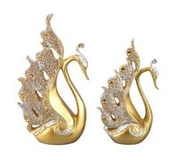 DouWen MO Adornos de Cisne de Pareja de Resina, Decoraciones de Figuras de Pareja de cisnes, exquisitas artesanías de Resina Hechas a Mano con Detalles vívidos, de Amor Eterno para Regalos (Oro)