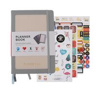 DouWen MO Cuaderno de notas universitario a cuadros A5, cuaderno forrado en piel sintética, encuadernación con hilo y diseño plano, con 240 páginas para diario y planificación empresarial, (Gris)