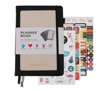 DouWen MO Cuaderno de notas universitario a cuadros A5, cuaderno forrado en piel sintética, encuadernación con hilo y diseño plano, con 240 páginas para diario y planificación empresarial, (Negra)