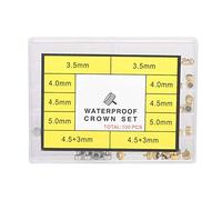 DouWen MO Piezas variadas de corona de reloj de cobre, kit de herramientas de repuesto para reparación de relojes con caja de almacenamiento, 100 piezas de accesorios de corona de reloj de p