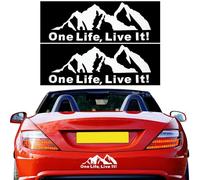 douyif Adhesivo para el coche, 20 x 8 cm, con texto en inglés "One Life Live It", diseño de montaña, para coche, maletero, caravana, camión, 2 unidades (blanco)
