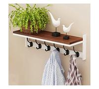 DOUZIO Perchero De Pared con Estante, Ganchos De Madera para Abrigos, Ganchos para Llaves De Entrada, Soporte para Correo, Entrada, Sala De Estar, Cocina (Size:6 Hooks,Color:Blanco + Retro)