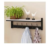 DOUZIO Perchero De Pared con Estante, Ganchos De Madera para Abrigos, Ganchos para Llaves De Entrada, Soporte para Correo, Entrada, Sala De Estar, Cocina Y (Size:6 Hooks,Color:Negro+Blanco)