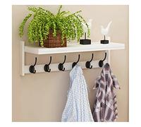 DOUZIO Perchero De Pared con Estante, Ganchos De Madera para Abrigos, Ganchos para Llaves De Entrada, Soporte para Correo, Entrada, Sala De Estar, Cocina (Size:6 Hooks,Color:Blanco)