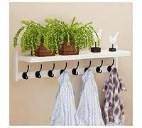DOUZIO Perchero De Pared con Estante, Ganchos De Madera para Abrigos, Ganchos para Llaves De Entrada, Soporte para Correo, Entrada, Sala De Estar, Cocina (Size:8 Hooks,Color:Blanco)