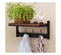 DOUZIO Perchero De Pared con Estante, Ganchos De Madera para Abrigos, Ganchos para Llaves De Entrada, Soporte para Correo, Entrada, Sala De Estar, Cocina (Size:4 Hooks,Color:Black + Retro)