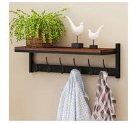 DOUZIO Perchero De Pared con Estante, Ganchos De Madera para Abrigos, Ganchos para Llaves De Entrada, Soporte para Correo, Entrada, Sala De Estar, Cocina (Size:6 Hooks,Color:Black + Retro)