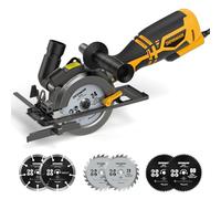 DOVAMAN Mini Sierra Circular con Láser, 710W, 3500rpm, Mango Auxiliar, 45° Corte en Bisel, Profundidad de Corte 29 a 43mm, 6 Hojas, para Madera, Metal Blando, Plástico, Azulejos-MCS01A