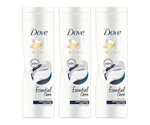 Dove Body Love Leche Corporal Hidratante Essential Care, Para Piel Seca, 48H de Hidratación, Piel Suave y Lisa, Con Glicerina y Ceramide Restoring Serum, 3x 400 ml