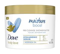 Dove Body Love Moisture Boost con suero de ácido hialurónico y aceite de moringa Pre-Cleanse Shower Butter Cuidado de la piel seca 283 g (paquete de 3)