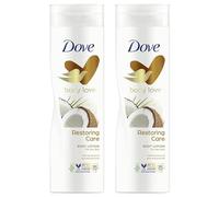 Dove Body Love Restoring Care Loción corporal para piel seca con aceite de coco y leche de almendras, 400 ml, paquete de 2