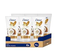 Dove Crema Hidratante de Manos con Aceite de Coco 100% Natural y Leche de Almendras para Piel Normal a Seca, Pack de 6 x 75 ml
