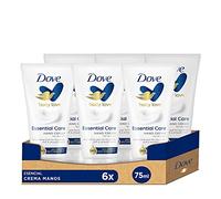 Dove Crema Hidratante de manos Nutrición Esencial que hidrata y cuida la piel 75ml, Pack de 6 Unidades