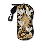 Dove - Funda suave para gafas, elegante funda de seguridad con diseño floral dorado para gafas de sol con cierre de cremallera, almacenamiento portátil para viajes, vintage, Negro -, 3x7 Inch