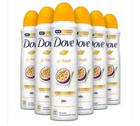 Dove Go Fresh Passion Fruit & Lemongrass - Desodorante antitranspirante en aerosol, ofrece hasta 48 horas de protección contra el sudor, hidrata la piel - 6 x 150 ml - Paquete Advantage