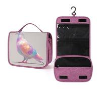 Dove - Neceser de viaje iridiscente de color arcoíris pastel para mujer, organizador de maquillaje colgante con gancho para champú