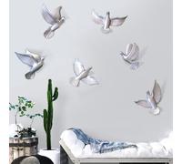 Dove Wall Art Decor Set - 6 Pieces 3D Resin Peace Pigeon Wall Sculptures for Indoor/Outdoor, Creativity Wall Hanging Birds Collection(Silver)
