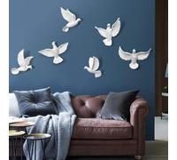 Dove Wall Art Decor Set - 6 Pieces 3D Resin Peace Pigeon Wall Sculptures for Indoor/Outdoor, Creativity Wall Hanging Birds Collection(White)