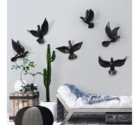 Dove Wall Art Decor Set - 6 Pieces 3D Resin Peace Pigeon Wall Sculptures for Indoor/Outdoor, Creativity Wall Hanging Birds Collection(Black)