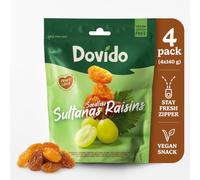 Dovido Sultanas 200 g sin pepitas sin azufre vegano pasas snack pack 4 | Sultanas sin pepitas de Turquía, sin azúcar añadido, sin gluten, para muesli, yogur, repostería y como snack