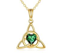 DOVRAN Collar de oro macizo de 14 quilates con nudo celta para mujer, buena suerte, triquetra irlandesa, joyería de nudo triangular, cristal de ópalo, oro esmeralda, regalos de cumpleaños para ella,