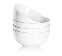 DOWAN Cuencos de Cereales 600 ml, Juego de 4 Cuencos de Porcelana para Servir Desayuno, Postre, Cereales, Helado, Cocina, Ensalada, Rama y Frutas, Color Blanco