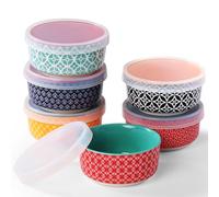 DOWAN Cuencos para salsas de porcelana, 176 ml, juego de 6 cuencos con tapa, apilables para salsa, aperitivos, crema Brulee, multicolor, aptos para lavavajillas y microondas