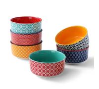 DOWAN Juego de 6 cuencos de porcelana de 180 ml, aptos para horno, para horno pequeño, para microondas, airfryer y lavavajillas, diámetro de 10 cm, multicolor