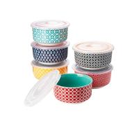 DOWAN Moldes para Soufflé con Tapas Set, 6 X 120ml Baking Moldes de Porcelana para Hornear Crema Catalana y Tartas, Cuencos de Postre, Apto para Horno y Freidora de Aire, Ø 9cm-Color Vibrante
