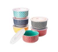 DOWAN Moldes para Soufflé con Tapas Set, 6 X 180ml Baking Moldes de Porcelana para Hornear Crema Catalana y Tartas, Cuencos de Postre, Apto para Horno y Freidora de Aire, Ø 10cm-Color Vibrante