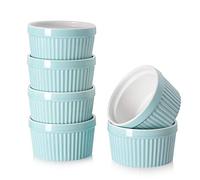 DOWAN Moldes para Soufflé Set, 6 X 235ml Baking Moldes de Porcelana para Hornear Crema Catalana, Tartas y Muffin, Cuencos de Postre, Apto para Lavavajillas, Microondas y Horno, Ø 10cm-Azul