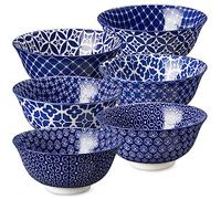 DOWAN Müslischale 680ml, Φ15,2 cm Cuencos de Cerámica, Cuencos de Aperitivos para la Cocina, Decoración Vintage Azul y Blanco | Juego de 6