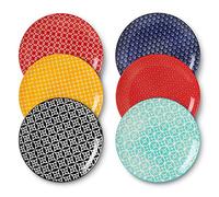 DOWAN Platos de cerámica de 10 pulgadas, juego de platos de ensalada de pasta de porcelana, platos de servir para Acción de Gracias y Navidad, juego de 6, duraderos y grandes, colores vibrantes