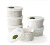 DOWAN Ramekins - Juego de 6 cuencos de cerámica aptos para horno con tapas, 4 onzas, para creme brulee, soufflé, salsas, tazas de natillas, recipientes de cerámica para almacenamiento de alimentos