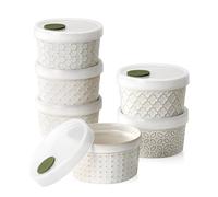 DOWAN Ramekins - Juego de 6 cuencos de cerámica aptos para horno con tapas, 6 onzas, para crema brulee, soufflé, salsas, tazas de natillas, recipientes de cerámica para almacenamiento de alimentos