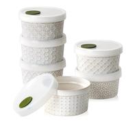 DOWAN Ramekins - Juego de 6 cuencos de cerámica aptos para horno con tapas de 8 onzas, para crema brulee, soufflé, salsas para mojar salsas, tazas de natillas y recipientes de cerámica para