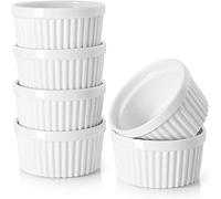 DOWAN Ramekins - Juego de 6 cuencos pequeños de porcelana aptos para horno de 6 onzas para hacer soufflé de crema brulee, cuencos pequeños de estilo clásico, platos de soufflé, tazas de natillas para