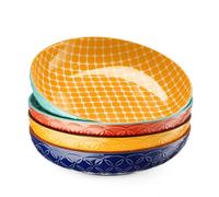 DOWAN Set de 4 Cuenco de Pasta, Ø 21.5cm Ensaladera Grande de Cerámica, Platos Hondos para Pasta, Ensalada, Paella, Fruta, Sopas, Puchero, Apto para Micriooda y lavavajillas, Color Vibrante