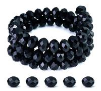 Dowarm 200 cuentas briolette redondas de cristal negro de 8 mm x 6 mm para hacer joyas, manualidades, campanillas de viento, atrapasueños, dijes de vino