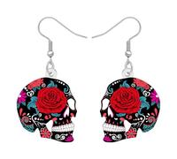 DOWAY Acrílico Azúcar Skull Pendientes, Spooky Halloween Colgante Pendientes Día de los Muertos Joyería Goth Sugar Skull Regalos para Mujeres Niñas Halloween Accesorios de Disfraces (Negro)