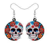 DOWAY Acrílico Azúcar Skull Pendientes, Spooky Halloween Colgante Pendientes Día de los Muertos Joyería Goth Sugar Skull Regalos para Mujeres Niñas Halloween Accesorios de Disfraces (Colorido)