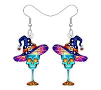 DOWAY Acrílico Cocktail Calavera Pendientes, Spooky Copas de Vino de Halloween Pendientes Día de los Muertos Joyería Cráneo Regalos para Mujeres Niñas Halloween Accesorios de Disfraces (Marina)