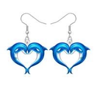 DOWAY Acrílico Cute Delfín Pendientes Colgante Océano Joyería Verano Hawaiian Playa Pendientes Charms Dolphin Regalos para Mujeres Niñas Mamá Amantes de los Animales Marinos (Marina)
