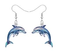 DOWAY Acrílico Cute Delfín Pendientes Colgante Océano Joyería Verano Hawaiian Playa Pendientes Charms Dolphin Regalos para Mujeres Niñas Mamá Amantes de los Animales Marinos (Azul)