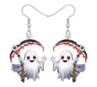 DOWAY Acrílico Cute Ghost Pendientes, Spooky Grim Reaper con Globo Ocular Joyería de Halloween Pendientes Colgante Fantasma Regalos para Mujeres Niñas Halloween Accesorios de Disfraces (Blanco)